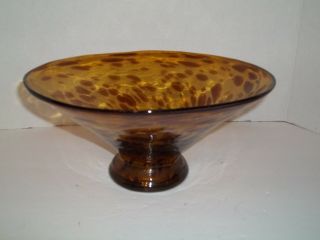 Vintage Hb Murano Elegant Tortoise Shell Glass Pedestal Console Serving Bowl