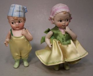 Wonderful Antique All Bisque Googly Doll Pair,  Marked " R9 "