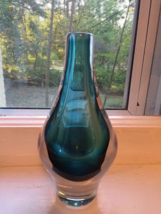Vintage Mid Century Kosta Boda Heavy 6 " Art Glass Vase - Signed