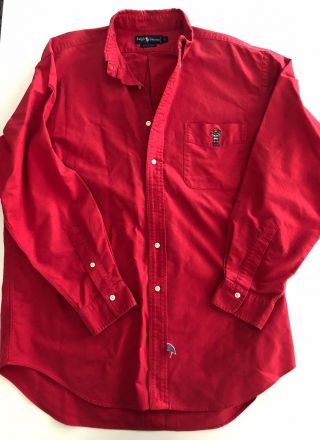 Vintage Ralph Lauren Mens Red Polo Bear Button Down Dress Shirt Size Large