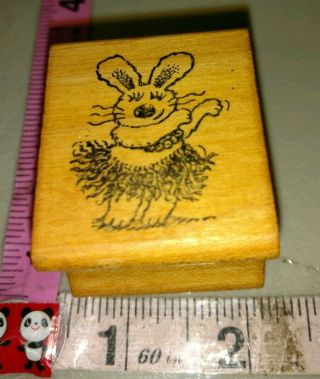 Cartoon Bunny Hula Dancing,  All Night Media,  Vintage,  132,  Rubber Stamp,  Wood