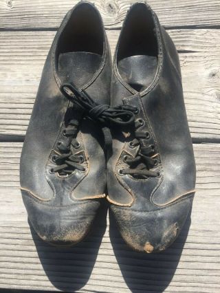 Vintage Black Baseball Cleats Leather Shoes - 1930s - 1940s Size 10