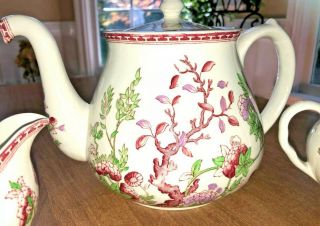 England INDIAN TREE Teapot,  Cream & Sugar Vintage W.  R.  Midwinter Ltd.  pink green 3
