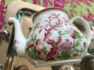 England INDIAN TREE Teapot,  Cream & Sugar Vintage W.  R.  Midwinter Ltd.  pink green 5
