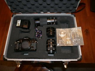 Vintage Canon A - 1 Camera With 3 Lenses,  2x Converter And Metal Case