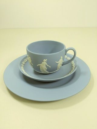 Vintage 3 Pc Wedgwood Blue Jasperware Cup And Saucers