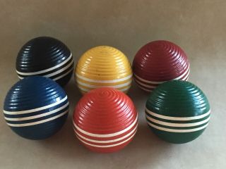 6 3.  5 " Vintage Wood Croquet Ball Set 3 Stripes Striped Ribbed 6 Colors