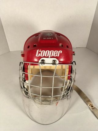 Vintage Cooper Ice Hockey Helmet - Cooper Sk 2000 L - Red - W/ Goalie Cage