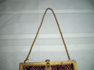Vintage Antique Victorian Micro Beaded Purse Evening Bag Pink With Black Beads 4