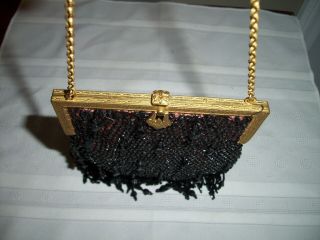 Vintage Antique Victorian Micro Beaded Purse Evening Bag Pink With Black Beads 7