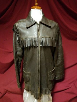 Vintage W.  B.  Place & Co.  Deerskin Leather Motorcycle Jacket Fringe Mens Medium 42
