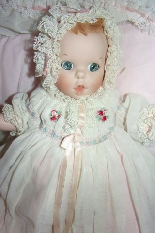 Vintage Gerber Baby 12 " Porcelain Le Doll Pink Christening Gown Novelty Co