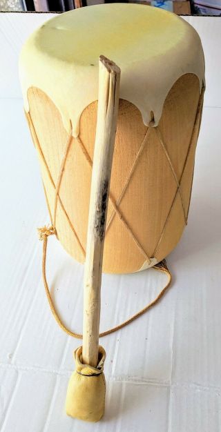 Vintage Native American Indian Drum Goat Rawhide With Tom Tom Handmade 10 X 6