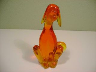 Vtg Mid Century Viking Glass Epic Kellogg Persimmon Amberina Orange Hound Dog
