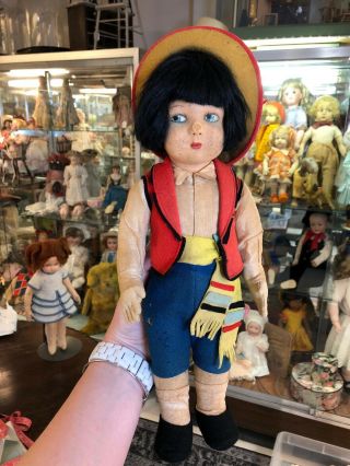 Antique 15” Italian Cloth Doll Lenci Manner Boy Doll Cute Outfit C1930s