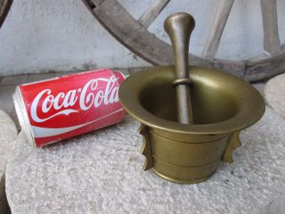 Antique Or Vintage Brass Complete Mortar And Pestle Patina