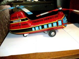 Vintage Pioneer Airways Tin Friction Toy Helecopter Japan