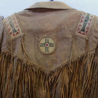 Vtg Leather Jacket Fringe Cowboy Western Native Distressed Pioneer Brown L Xl