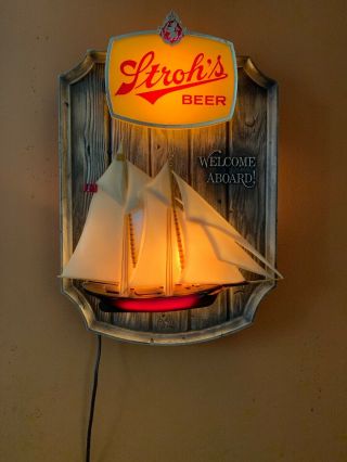 Vintage 1960’s Stroh’s Beer Lighted Beer Welcome Aboard Sign No.  5090 Rare