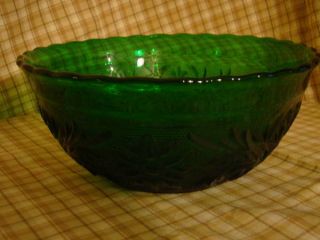 Vintage Anchor Hocking Forest Green Sandwich Glass Serving Bowl