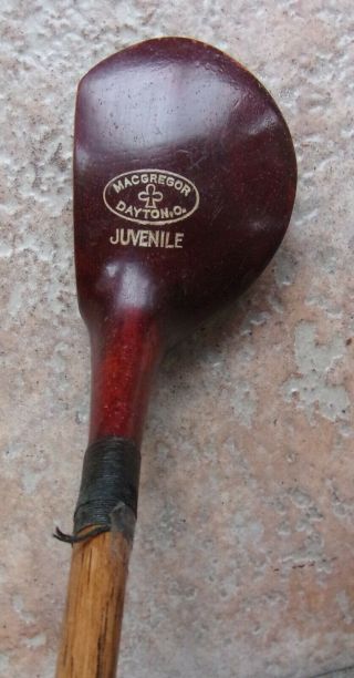 Antique Vintage Macgregor Juvenile Hickory Wood Shaft Golf Club Driver Hitless