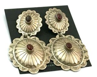 Huge Vintage 3 Inch Native American Sterling Silver Carnelian Concho Earrings