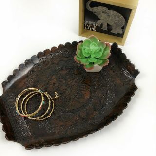 Vintage Leather Valet Tray Mandala Tooled Trinket Jewelry Display Art