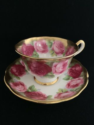 Vintage.  Royal Albert Heavy Gold Edge Old English Rose Tea Cup And Saucer Set.