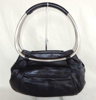 Vintage Prada Br1750 Authentic Nappa Black Leather Ring Handbag Purse