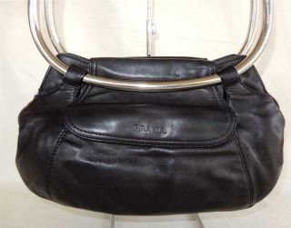 Vintage PRADA BR1750 Authentic Nappa Black Leather Ring Handbag Purse 2