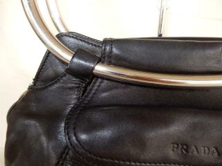 Vintage PRADA BR1750 Authentic Nappa Black Leather Ring Handbag Purse 3