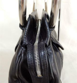 Vintage PRADA BR1750 Authentic Nappa Black Leather Ring Handbag Purse 5