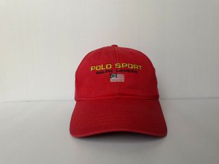 Vtg.  Polo Sport By Ralph Lauren Red Cap Hat Flag Big Logo