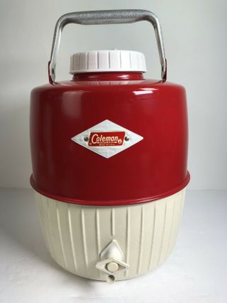 Vintage Coleman Red Water Jug Cooler 1 Gallon Diamond Emblem With Cup