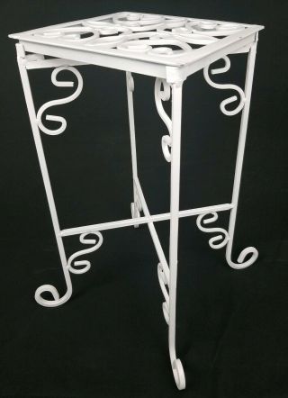 Vintage Cast Iron Accent Table Plant Stand Ornate Scrolled Heavy Folding