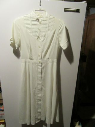 Vtg Ww2 40s 50s White Cotton Nurse With Detail Uniform Dress Small/medium
