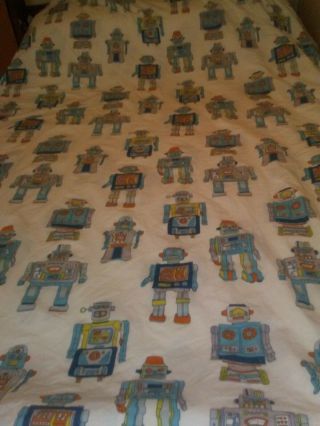 The Land Of Nod Robot Themed Twin Size Cotton Duvet Cover Made In India Vintage