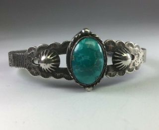 Vintage Navajo Sterling Silver & Green Turquoise Cuff Bracelet Sz 6” B77