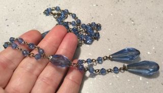 Vintage Jewellery Art Deco Twin Pendant Sapphire Blue Crystal Bead Necklace 4