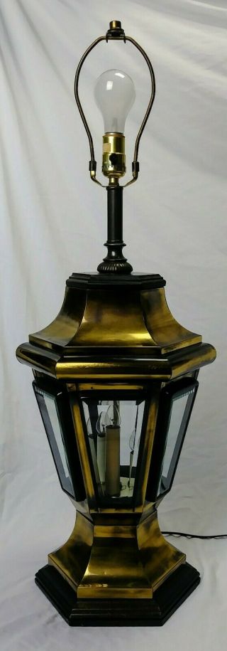 3 Way Stiffel Style Table Lamp - Brass & Wooden Vintage Street Light Lantern