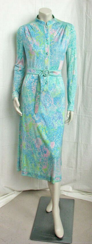 Vintage 1970s Leonard Dress Silk Jersey Floral Print Belted Chemise