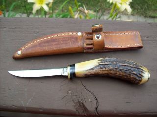 Vintage Case Knife Usa Stag Bird & Trout M5f Factory Edge Orig.  Sheath