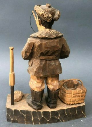 Vintage Signed J.  Koskela Finland Hand Carved Wood Figure Fisherman 3