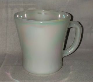 Vintage Rare Fire King White Iridescent Pearl Coffee Mug Cup D Handle