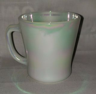 Vintage RARE Fire King White Iridescent Pearl Coffee Mug Cup D Handle 2