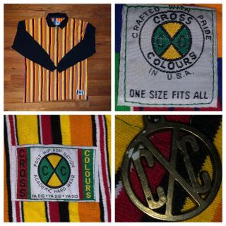 Vintage Cross Colours Logo L/s Striped Polo Shirt Men 