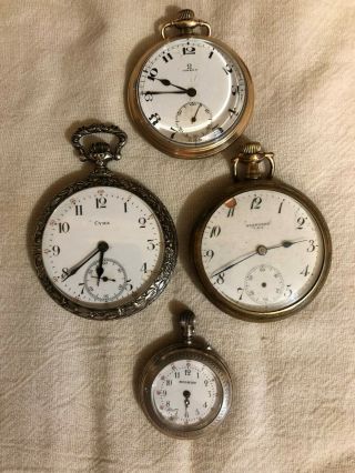 4 Vintage Pocket Watches For Repair Or Parts - 1 Silver Case - Mignon,  Omega,  C