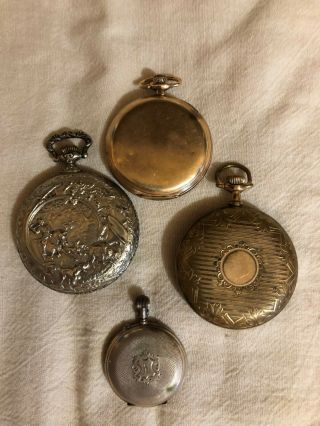 4 Vintage Pocket Watches for Repair or Parts - 1 silver case - Mignon,  Omega,  C 2