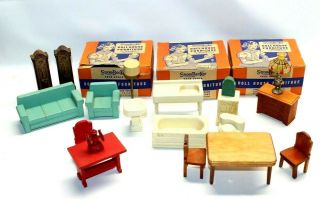 Vintage 1950 - 60s Strombecker Doll Furniture Bed Table Lamps Potty Chair Hi Chair