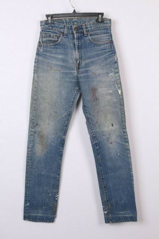 Vtg Levis 505 High Waisted Boyfriend Black Stitch Denim Jeans Usa Womens 29x34